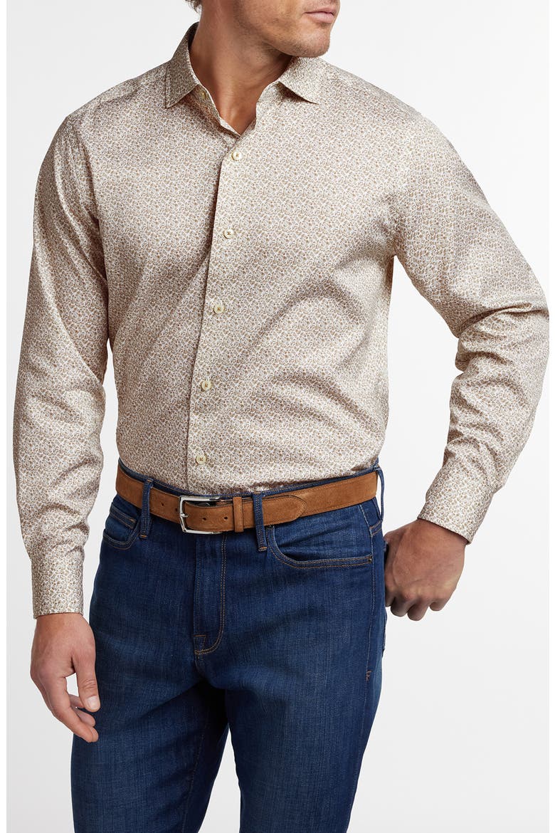 Micropaisley Print Sport Shirt, Main, color, WHITE/ DUNE