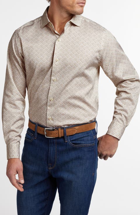 Micropaisley Print Cotton Button-Up Shirt