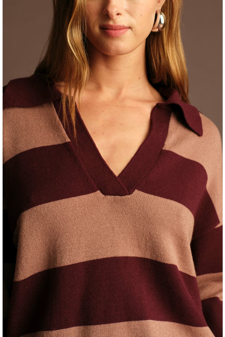 Nick Polo Stripe Sweater, Alternate, color, WINE WITH NOUGAT