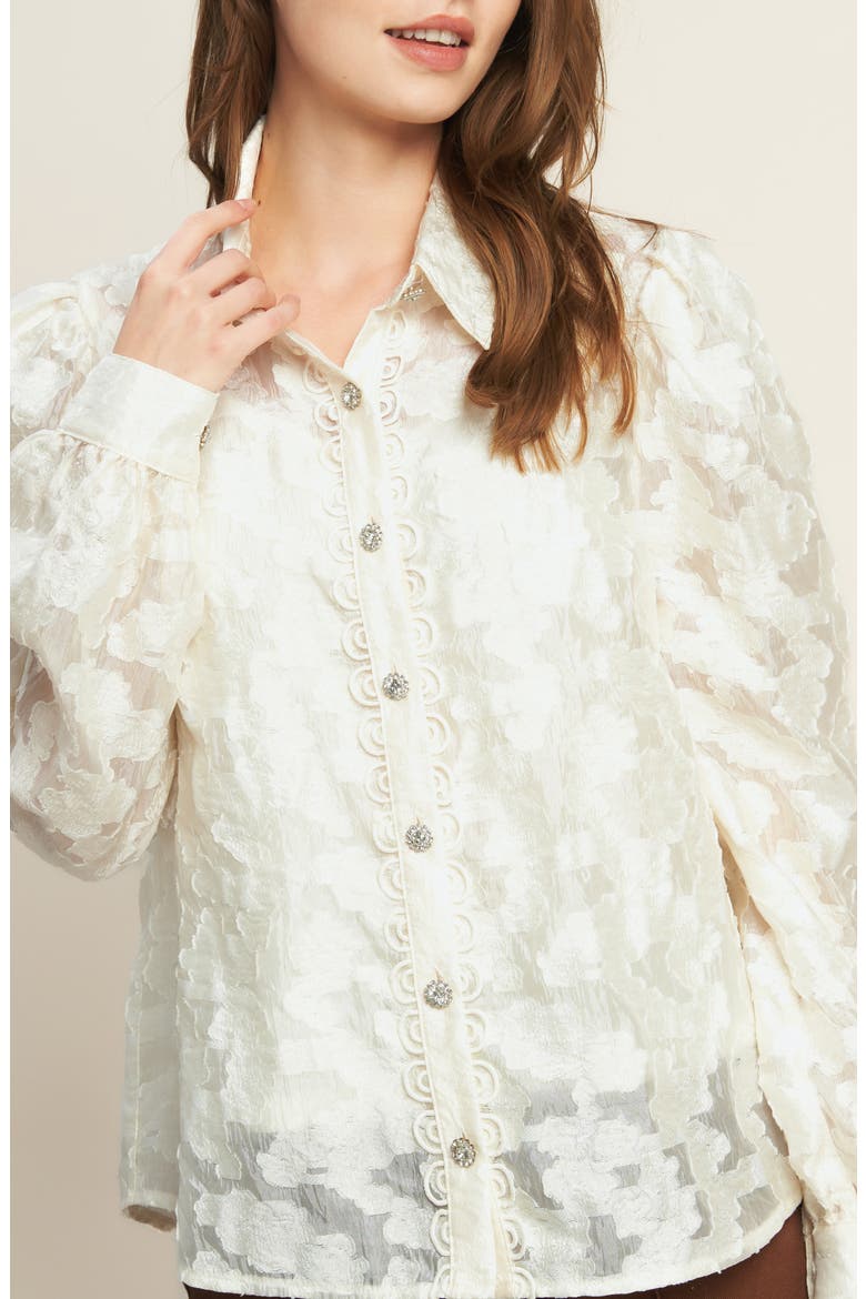 Floral Jacquard Button Front Shirt, Alternate, color, IVORY