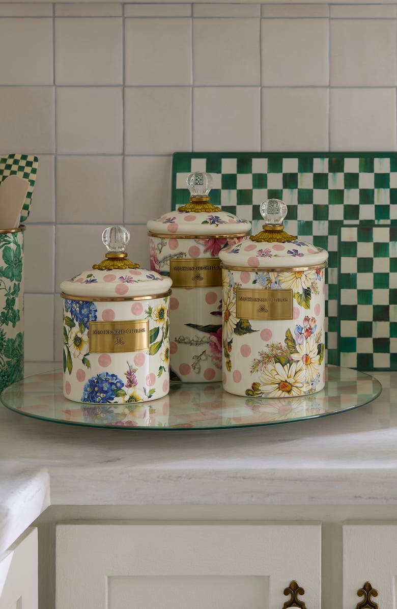 MACKENZIE CHILDS Wildflowers Large Enameled Steel Canister, Alternate, color, Pink
