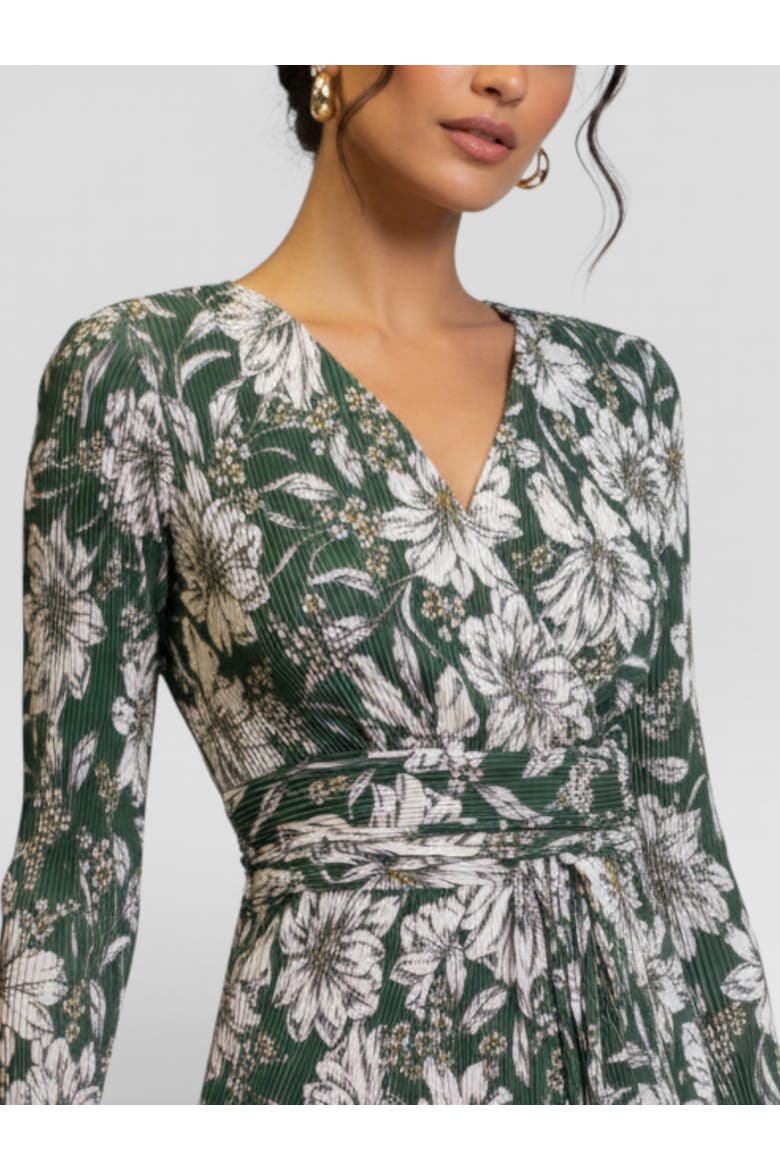 Printed Sylvia Wrap Midi Dress, Alternate, color, Spruce Bloom