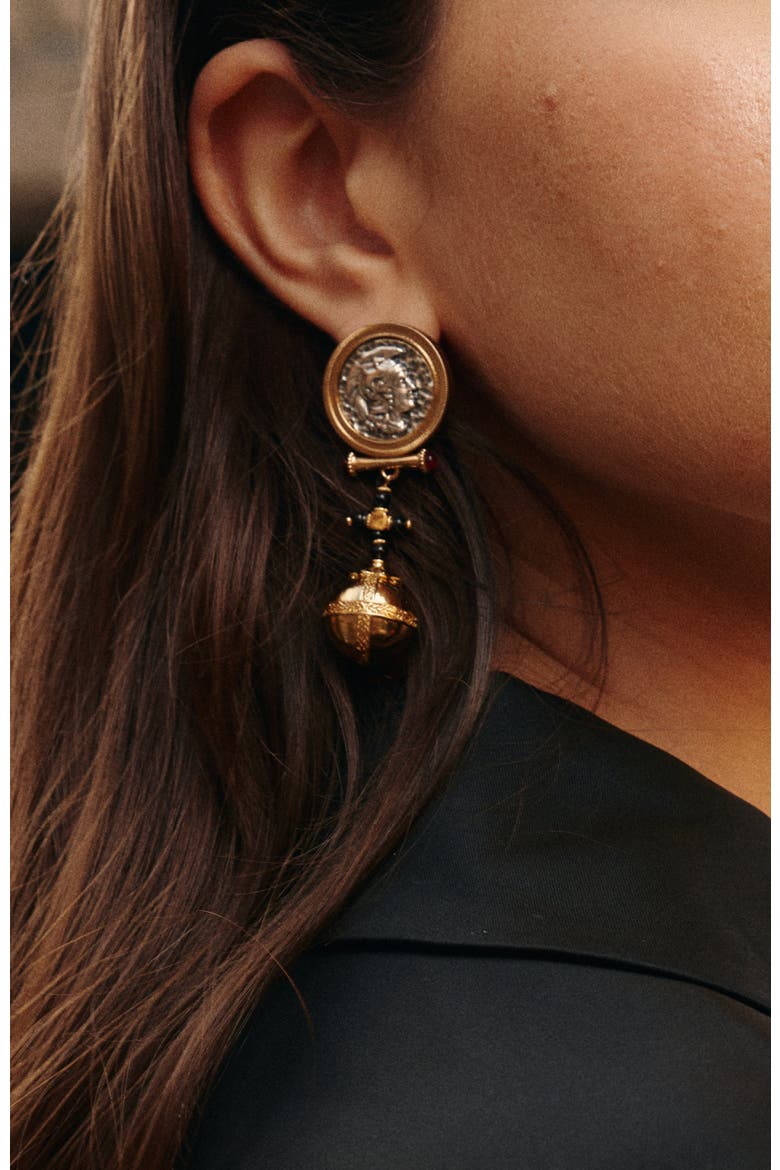 Globus Cruciger Coin Earrings, Alternate, color, Gold & Black & White