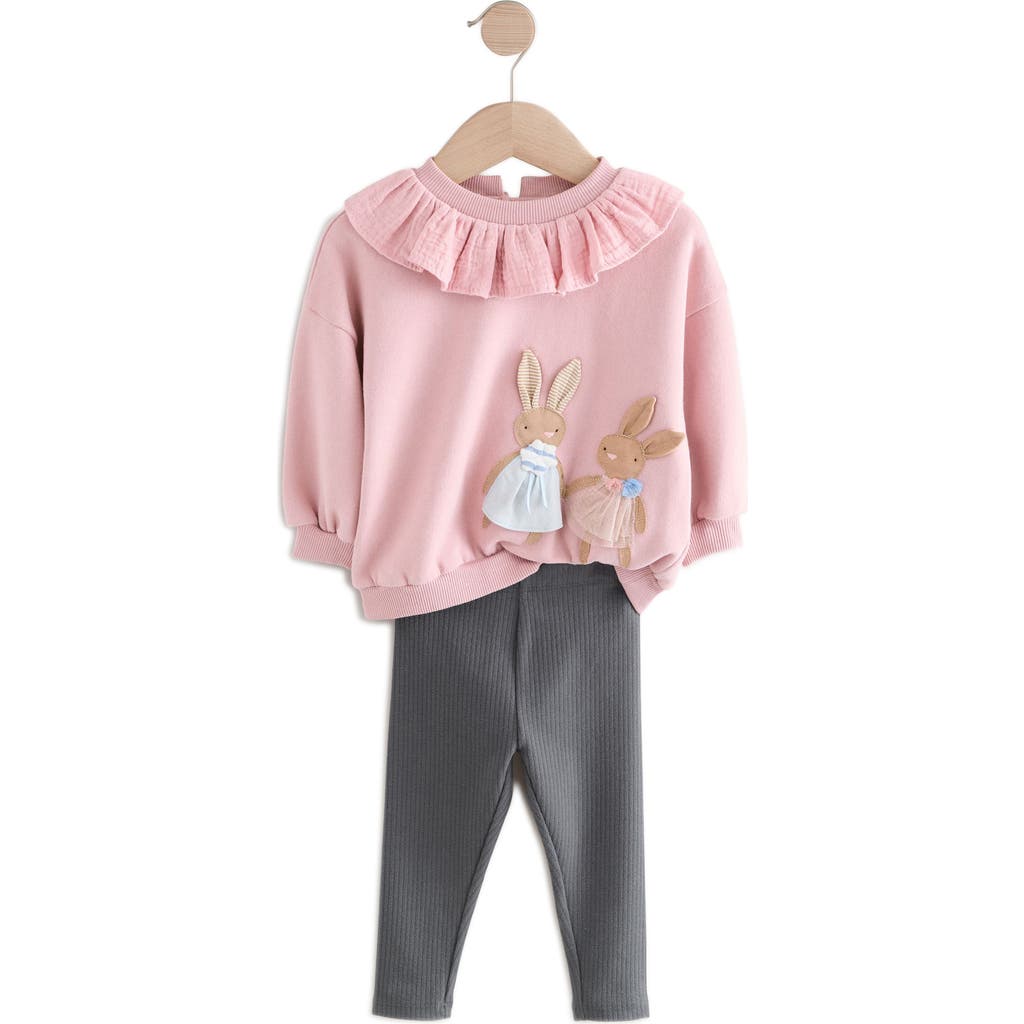 NEXT NEXT KIDS' BUNNY APPLIQUÉ SWEATSHIRT & RIB LEGGING SET