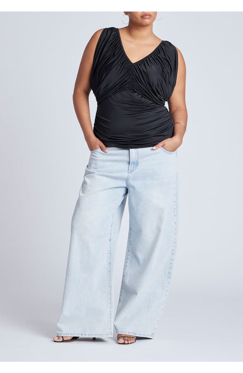 ELOQUII Shirred Bust V-Neck Top, Alternate, color, Black Onyx