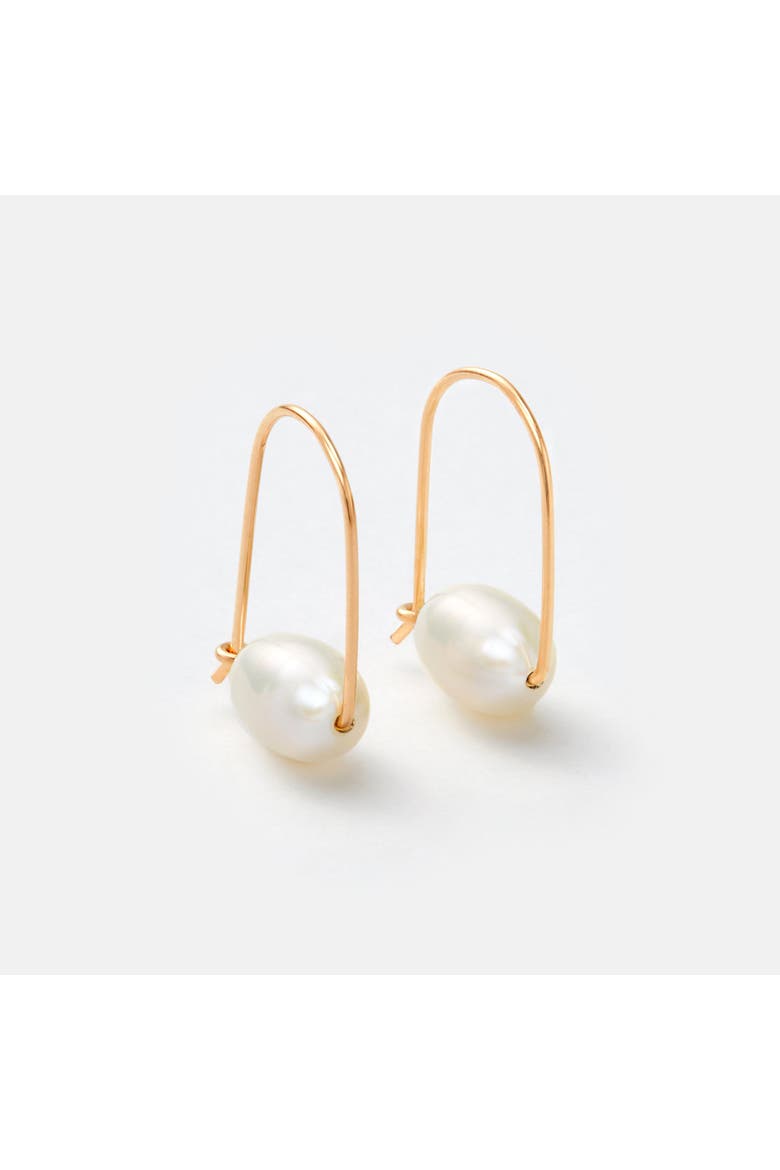 Floating Pearl Small Hoop Earrings, Main, color, Gold