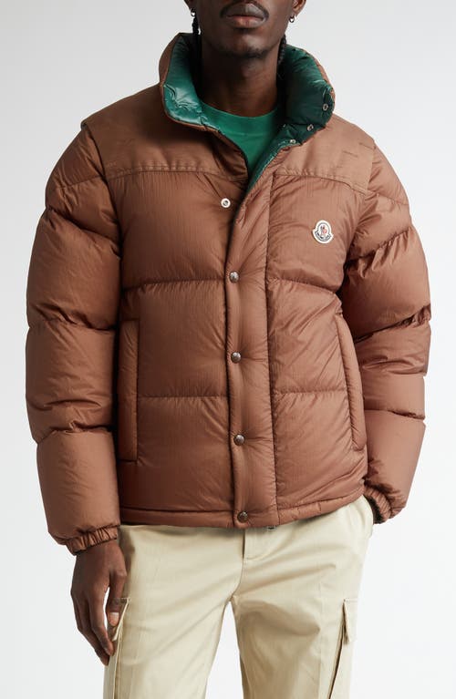 Moncler Verone Convertible Down Puffer Jacket In Brown