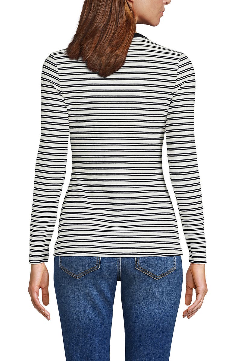 Lands' End Polished Rib Tie Henley Top, Alternate, color, Black Dual Stripe
