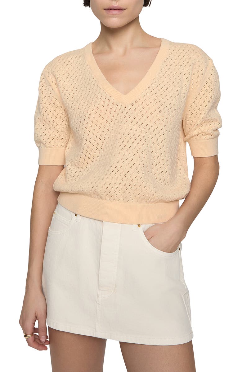 Rebecca Minkoff Nova Pointelle Elbow Sleeve Cotton Sweater, Main, color, 