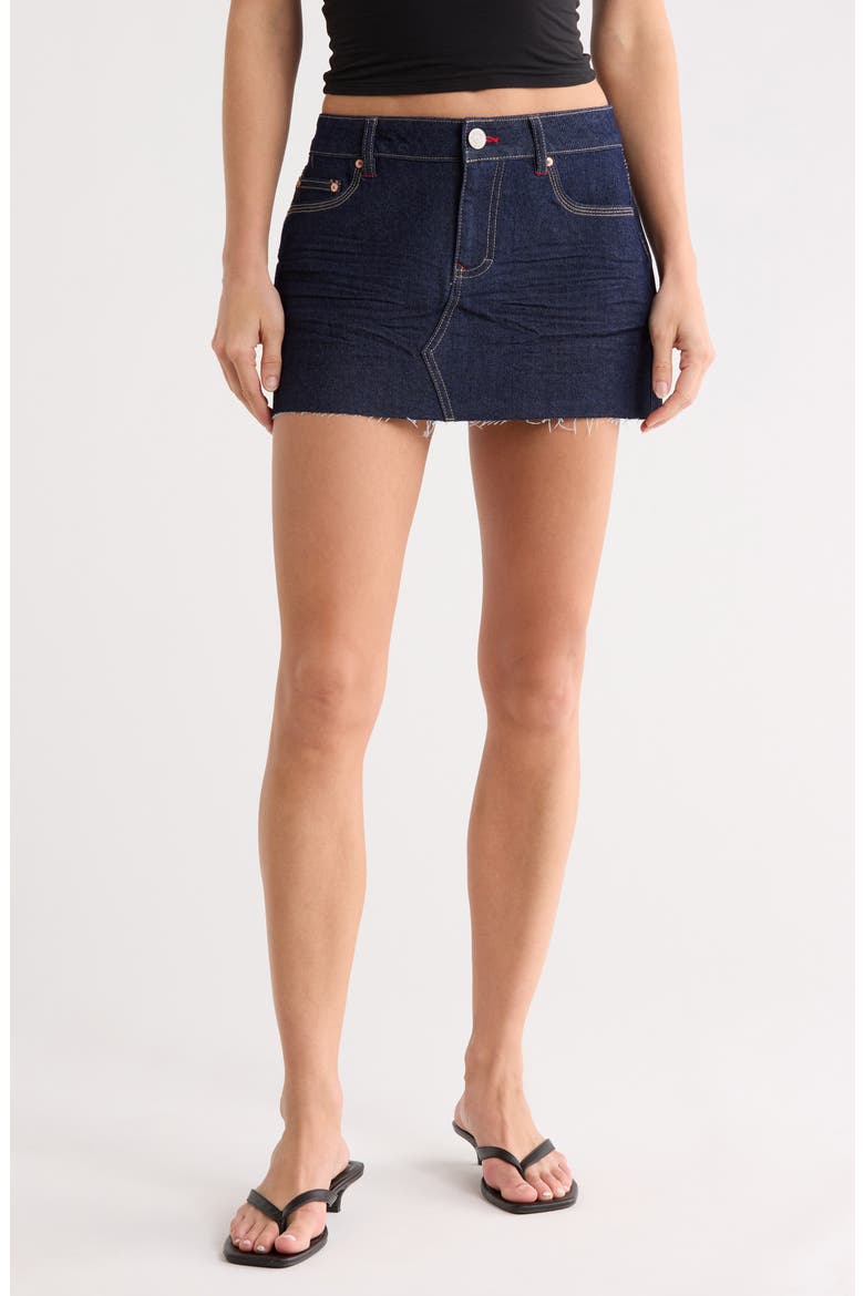 Raw Hem Denim Miniskirt, Main, color, DARK RINSE