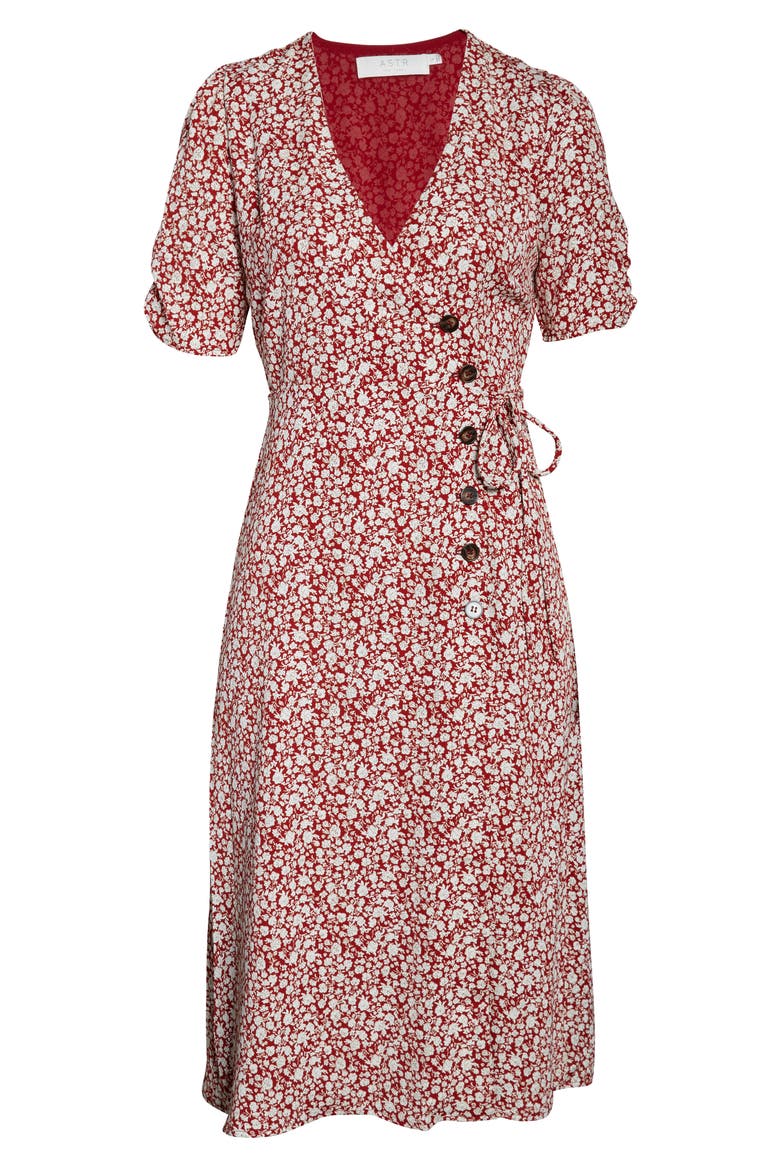 Kinsley Micro Print Wrap Dress, Alternate, color, RED-IVORY MULTI FLORAL