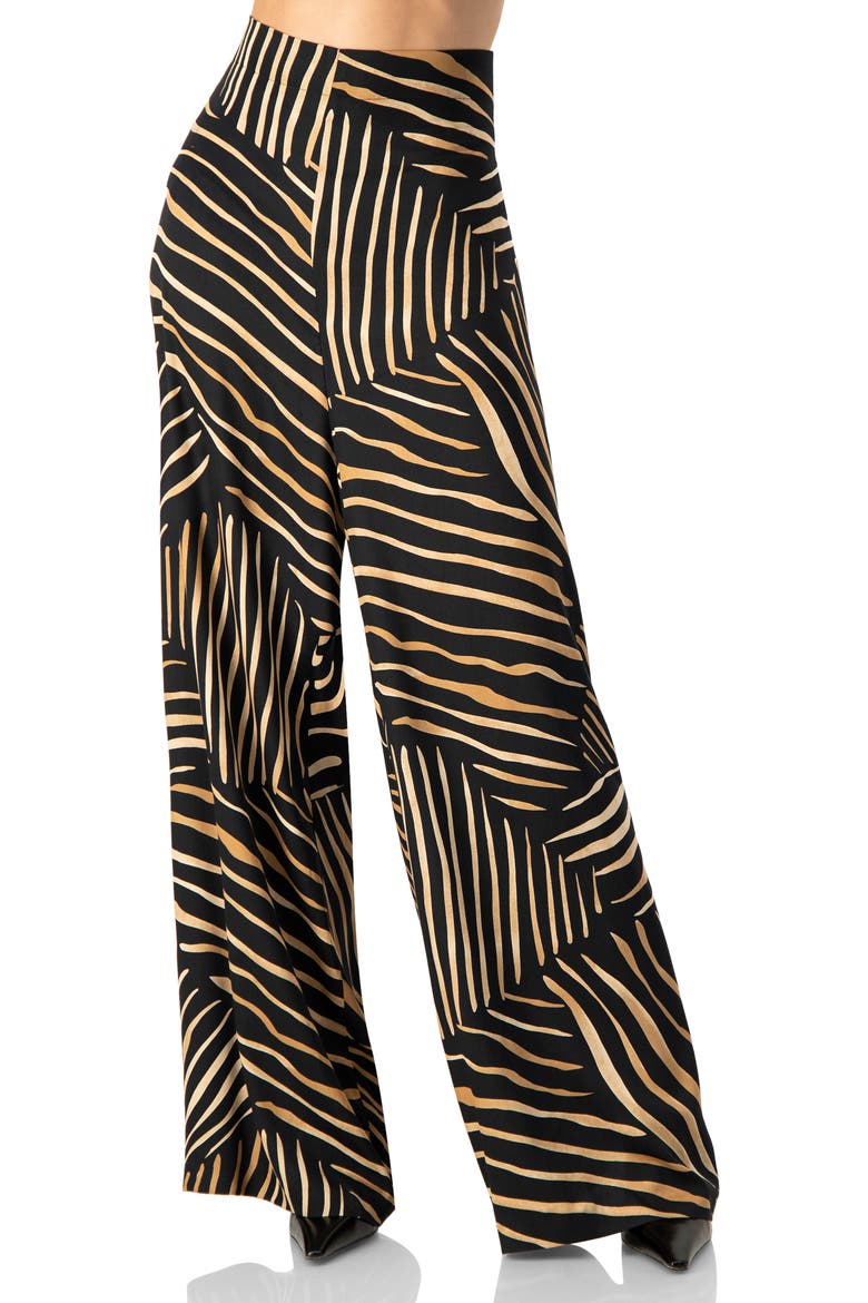 Wide-Leg Patterned Trousers, Main, color, Black