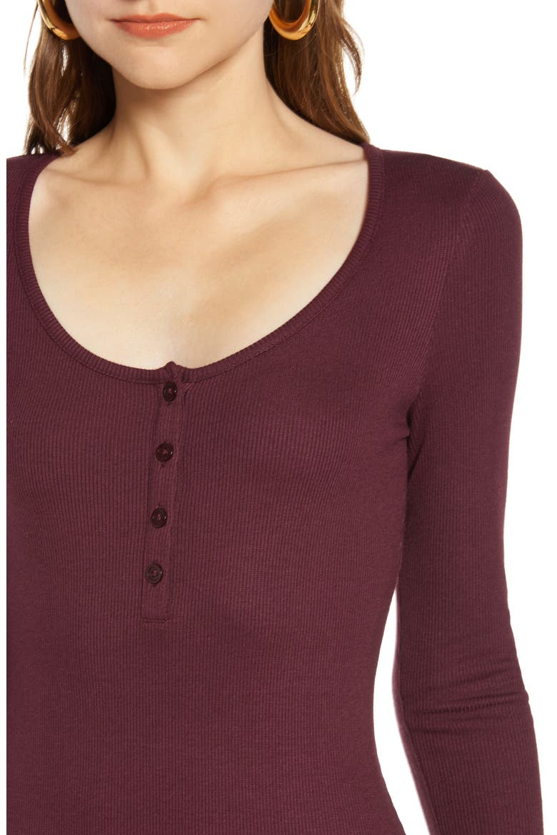 Ribbed Henley Midi Dress, Alternate, color, BURGUNDY STEM