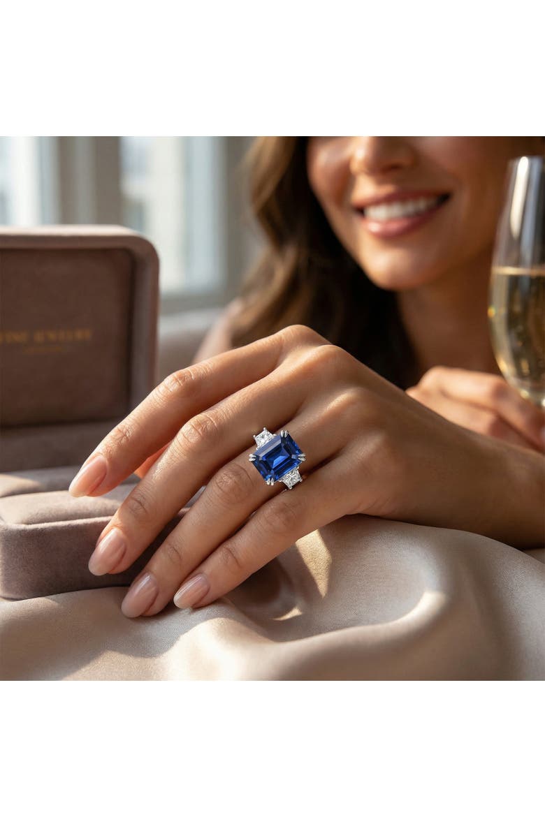6Ct Blue Sapphire & Diamond Anniversary Engagement Ring 14k Gold Lab Grown, Alternate, color, 14k White Gold