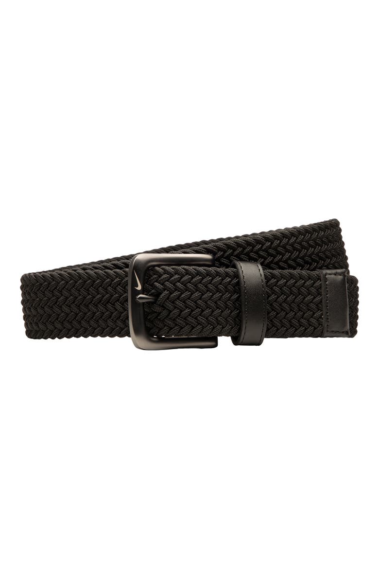 Stretch Webbed Braided Belt, Main, color, BLACK