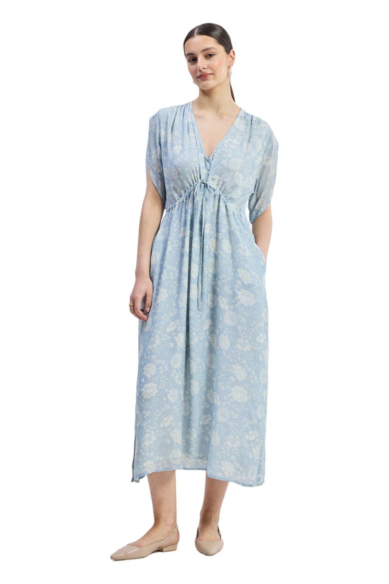 Maxi Gathered Dress in Blue Florals, Alternate, color, Floral Whispers