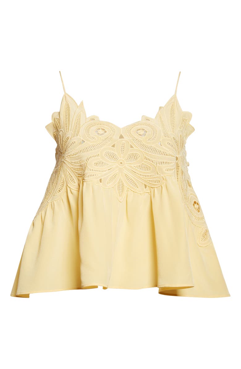 Ulla Johnson Rosie Lace Appliqué Silk Tank, Alternate, color, Dandelion