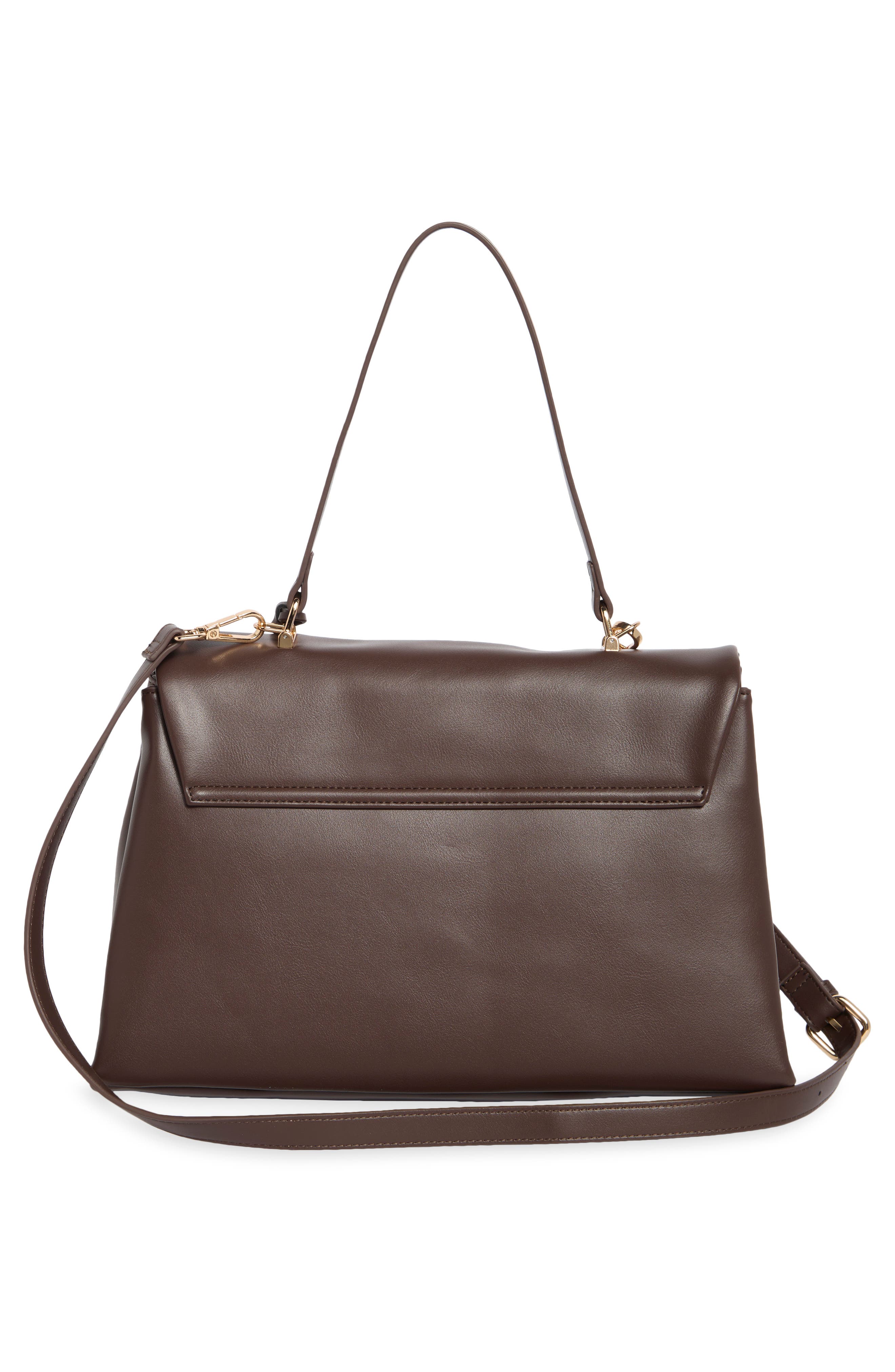 Faux Leather Satchel, Alternate, color, FRENCH ROAST