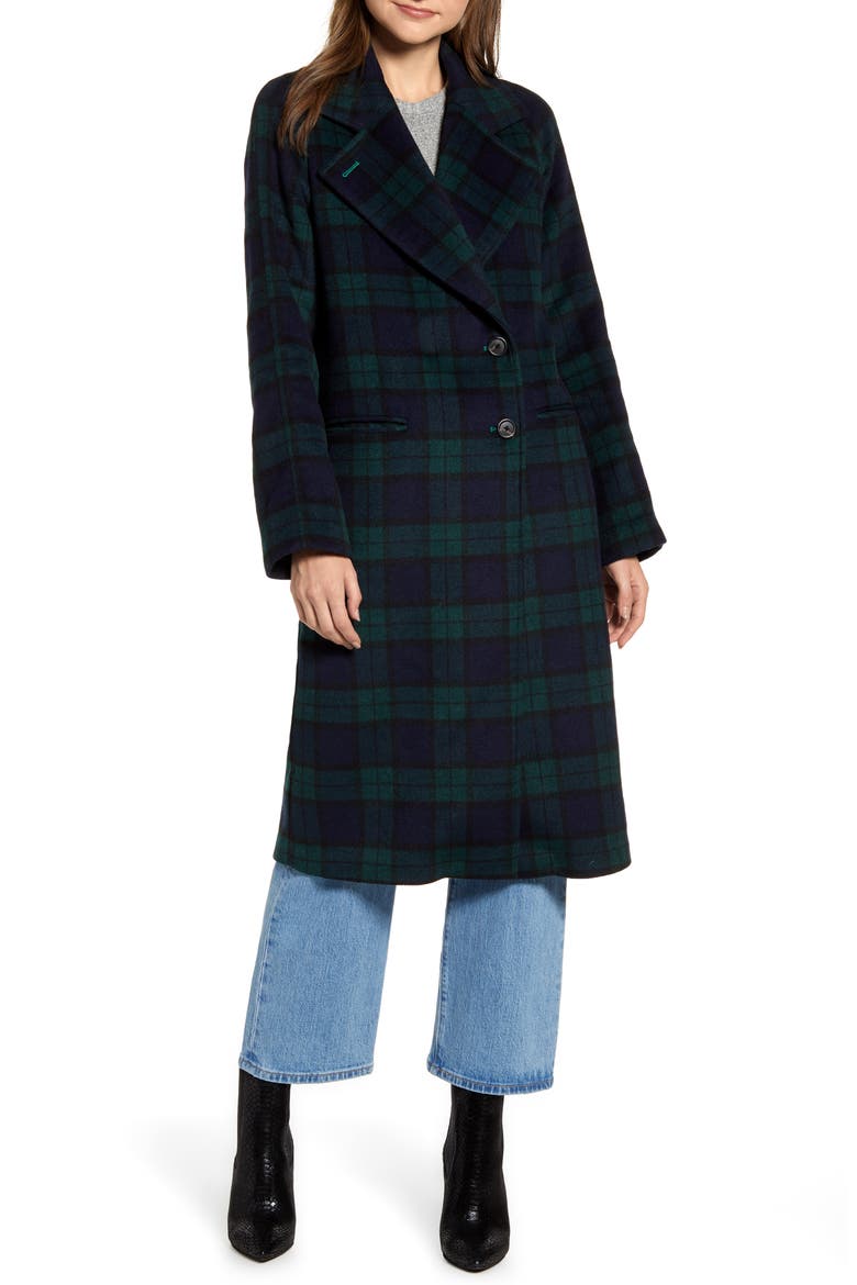 Double Face Wool Blend Coat, Alternate, color, NAVY/ GREEN