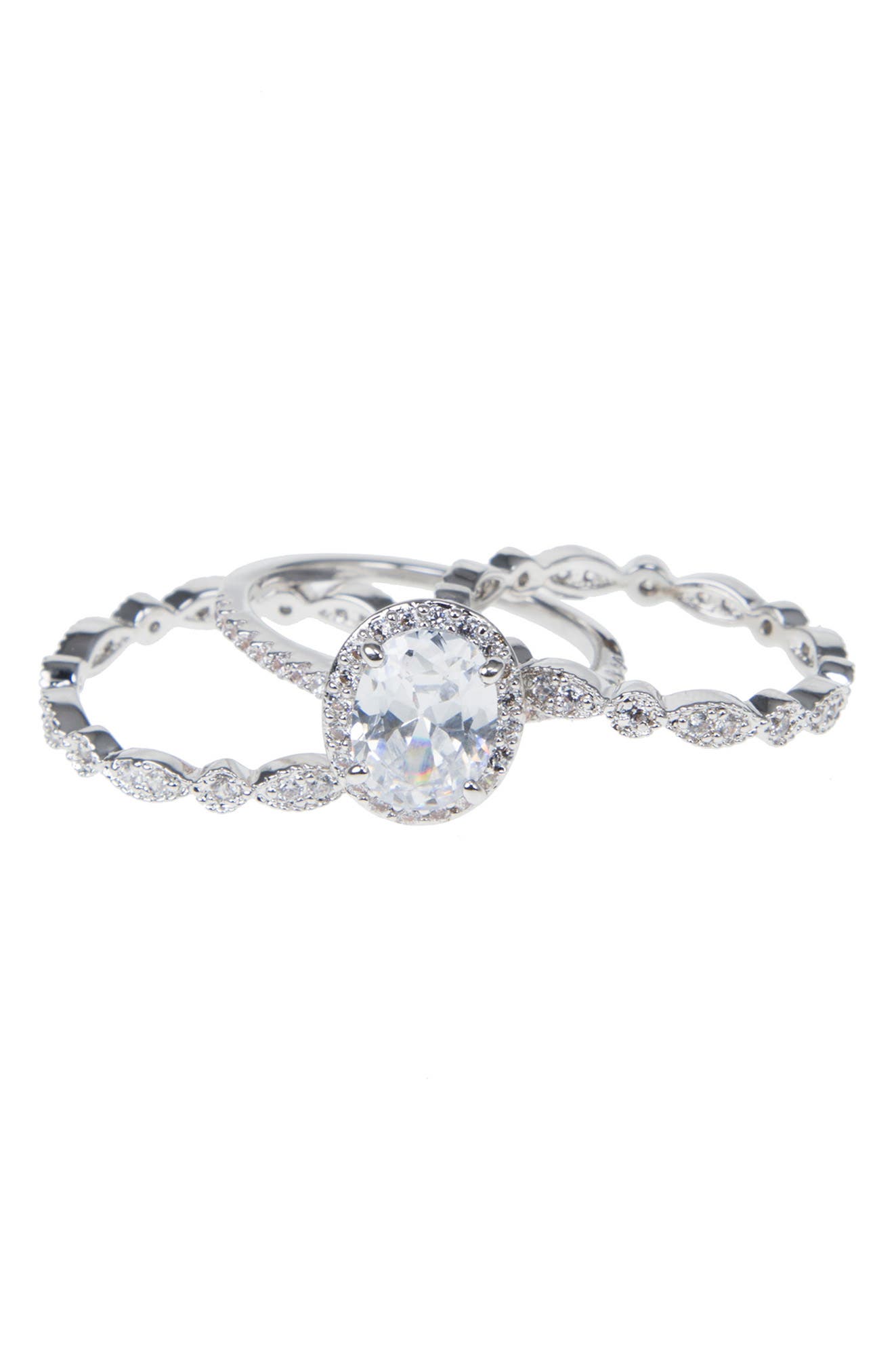 CZ by Kenneth Jay Lane Oval CZ Solitaire & Pavé CZ Bands Ring Set ...