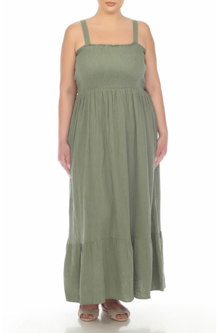 Smocked Tiered Cotton Maxi Sundress, Main, color, OLIVE