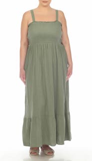 BOHO ME Smocked Tiered Cotton Maxi Sundress