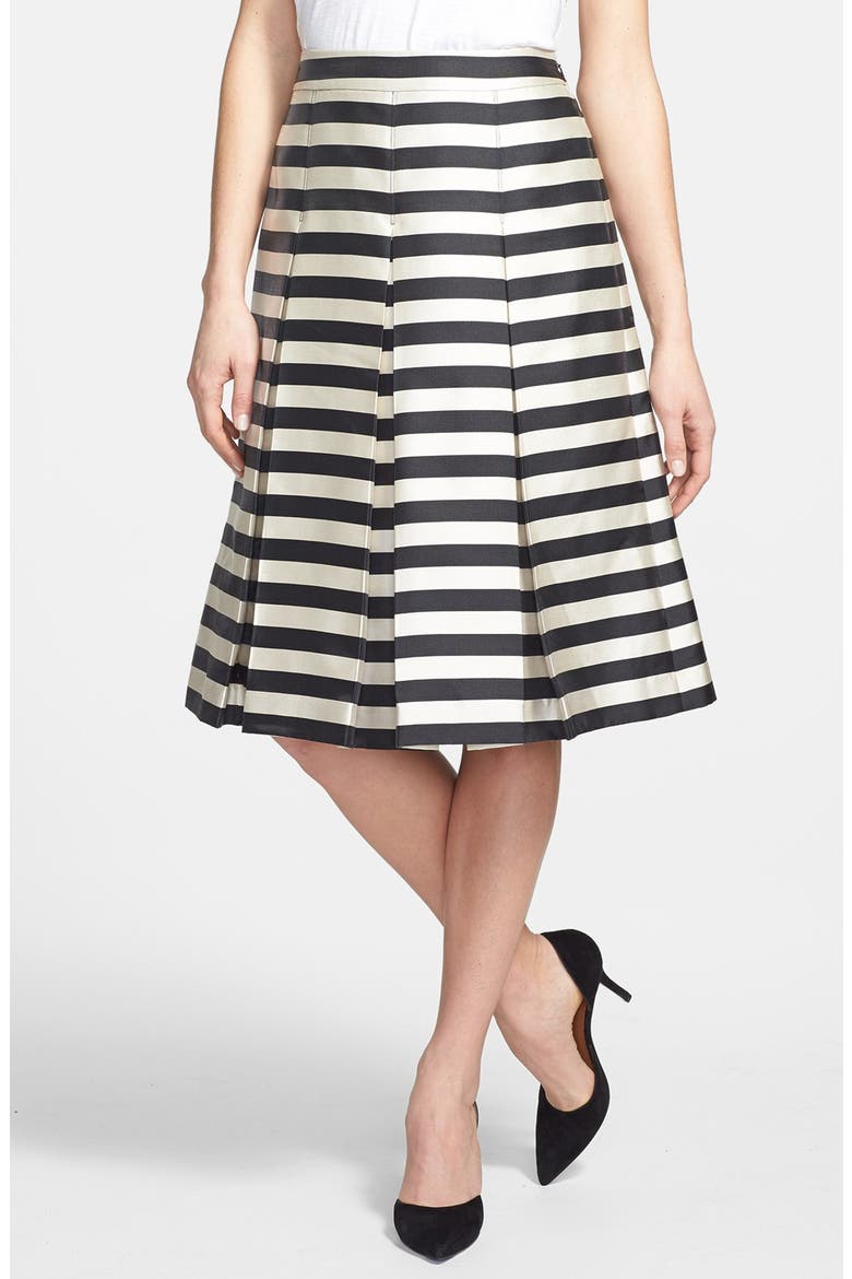 Pleat Midi Skirt, Main, color, BLACK/ CREAM STRIPE