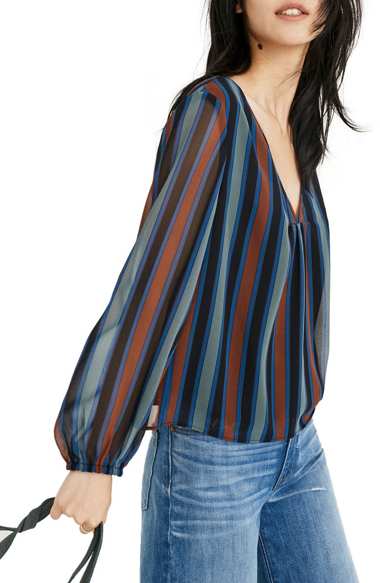 Madewell Stripe Sheer Sleeve Top, Alternate, color, 