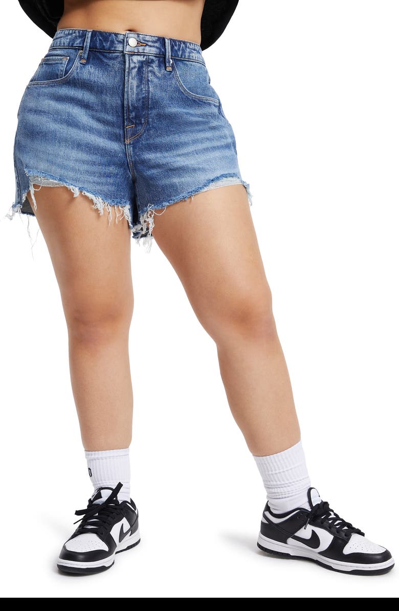 Good American Good Girlfriend Cutoff Denim Shorts, Alternate, color,