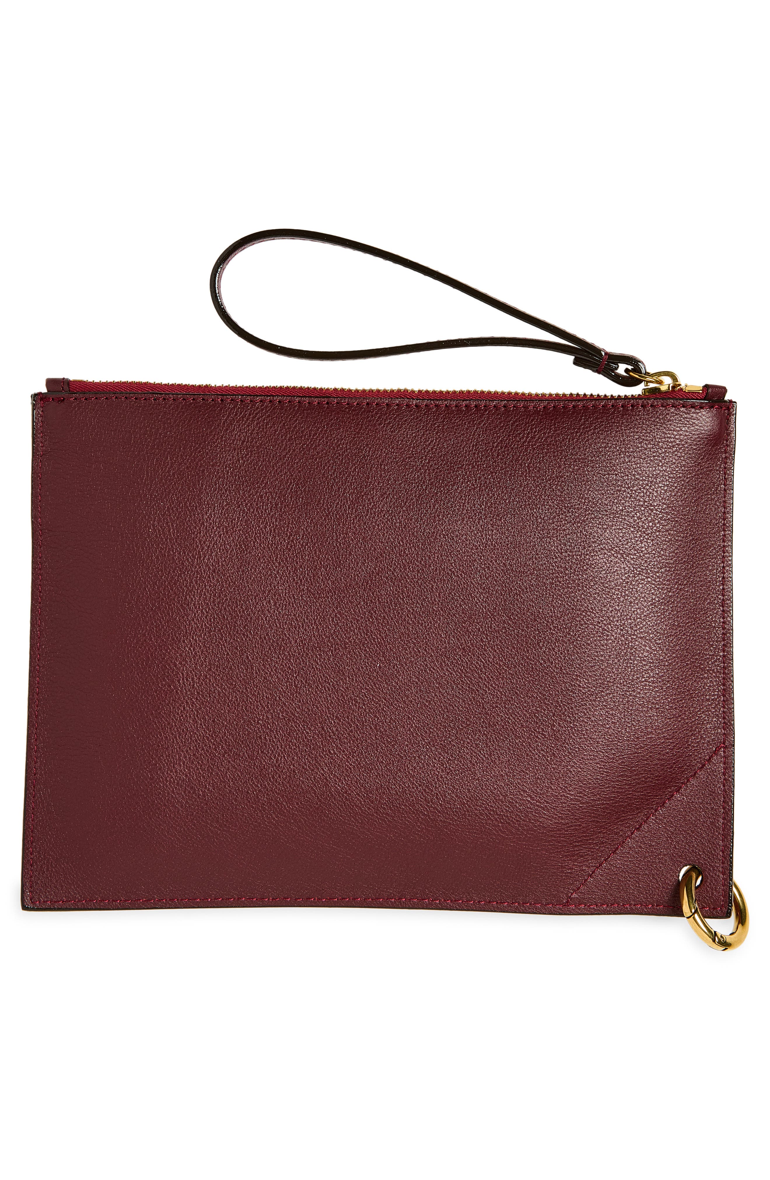 Spin Suede & Leather Zip Pouch, Alternate, color, BURNT RED