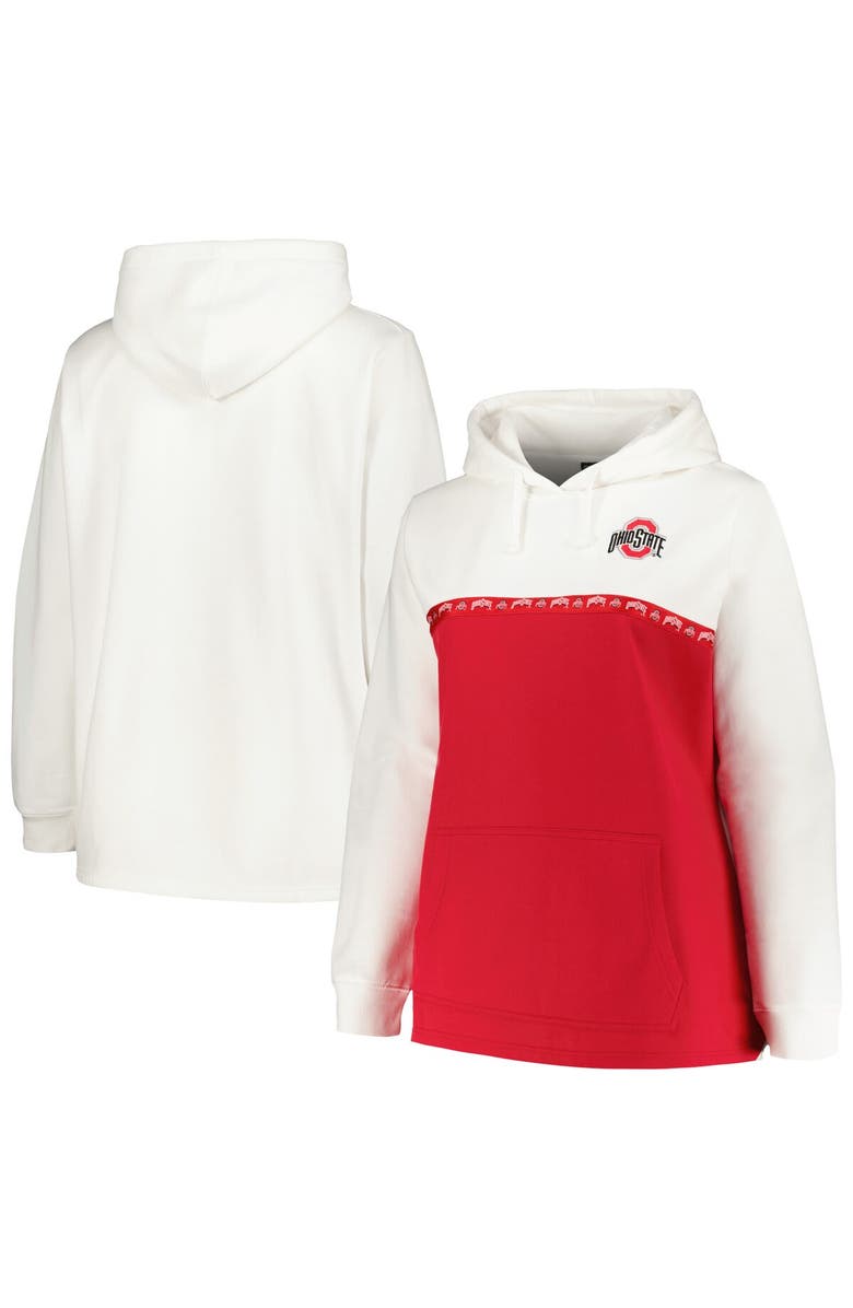 PROFILE Women's Profile White/Scarlet Ohio State Buckeyes Plus Size Taping Pullover Hoodie, Main, color, 
