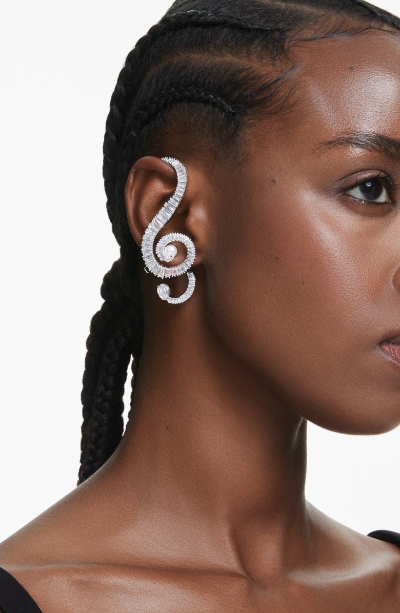 Swarovski x Ariana Grande Asymmetric Music-Inspired Clip Earrings, Alternate, color, White