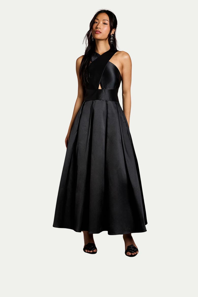 Halter Neck Fit & Flare Midi Dress, Main, color, Black