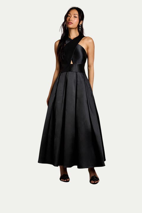 Cross Neck Twill Bridesmaid Dress