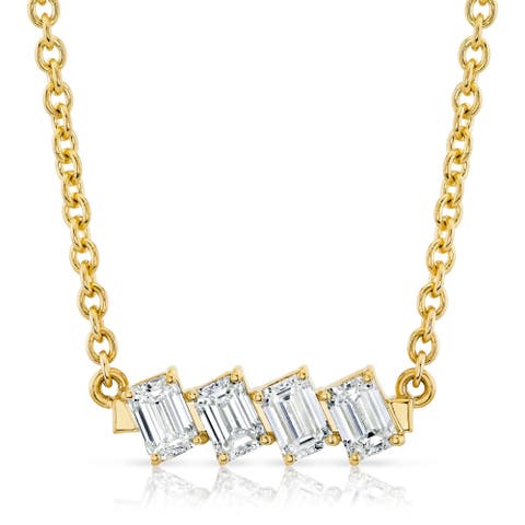 Mini Montage Emerald Cut Diamond Bar Necklace