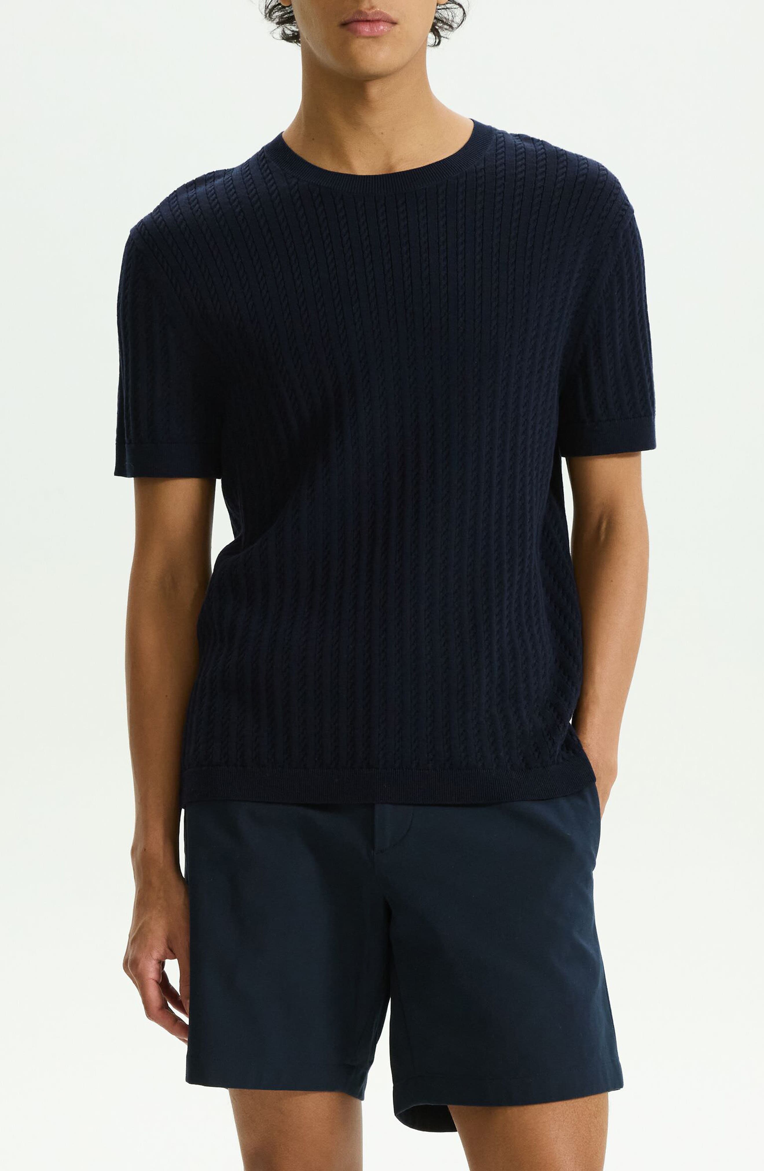 Theory Cable Short Sleeve Cotton Blend Sweater