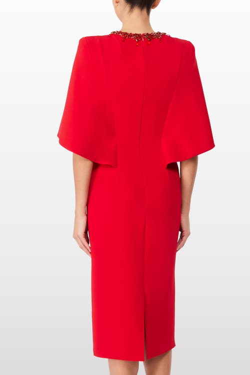 Jenny Packham Ursa Cape-effect Crystal-embellished Crepe Midi Dress In Red