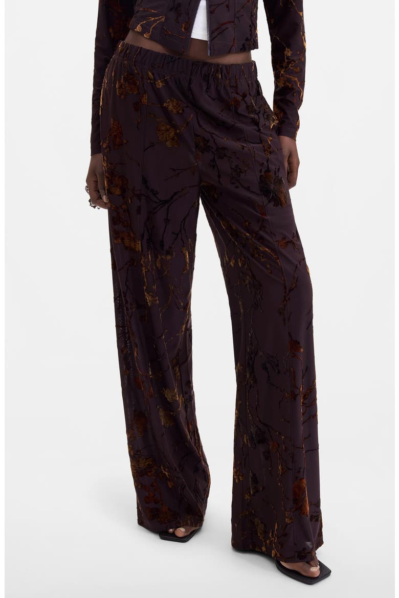 Burnout Floral Wide Leg Pants, Main, color, BROWN