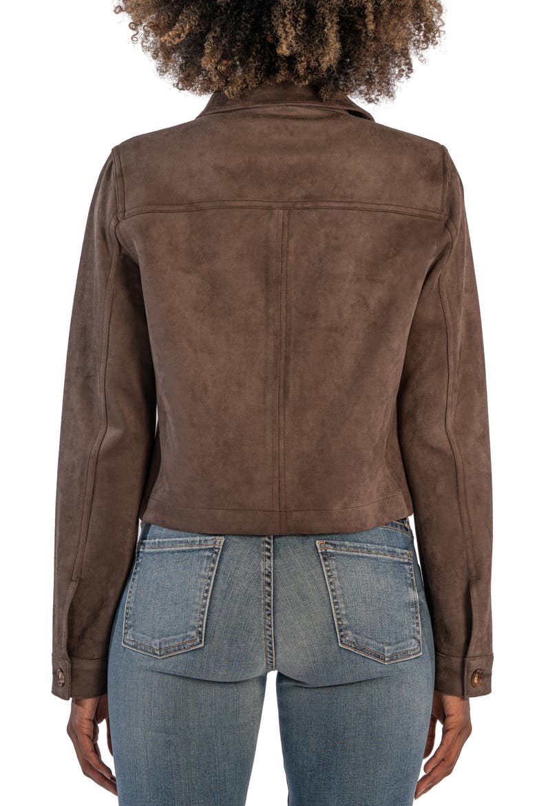 Matilda Crop Faux Suede Trucker Jacket, Alternate, color, ALMOND