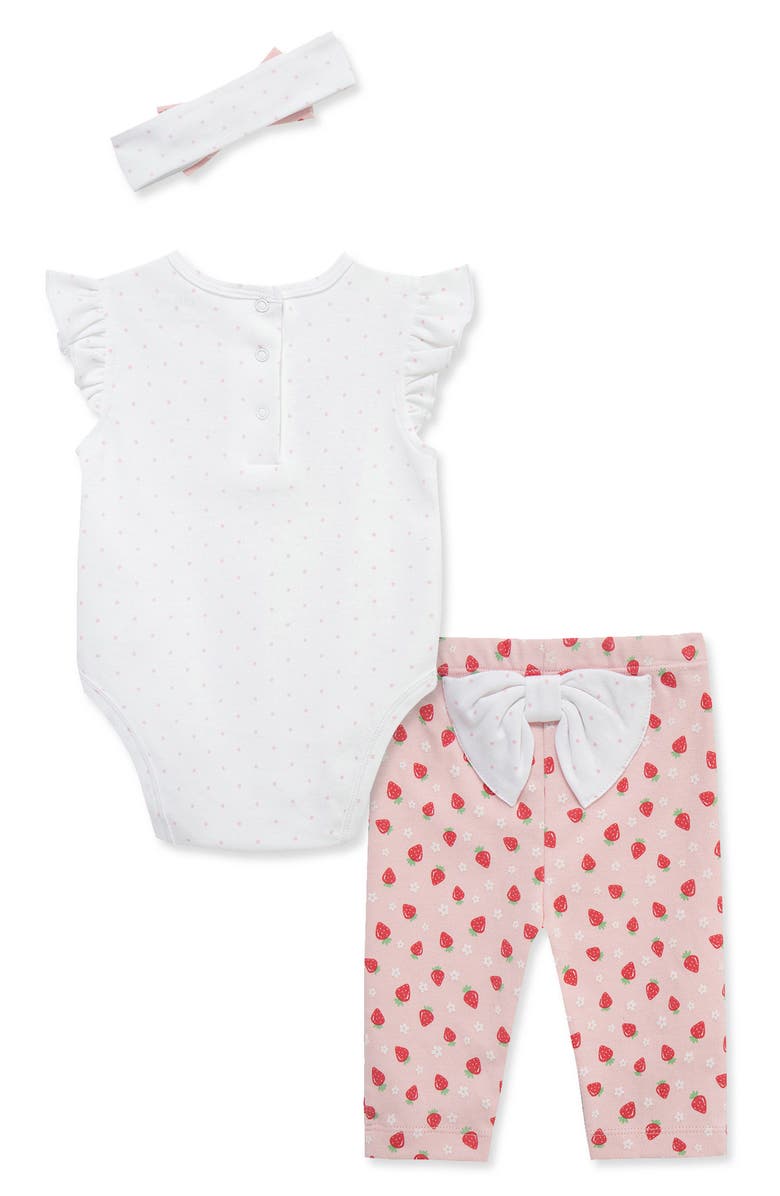 Little Me Strawberry Bodysuit, Leggings & Headband Set, Alternate, color, Pink
