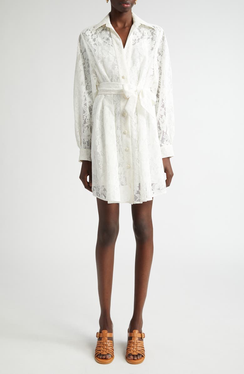 Zimmermann Belted Long Sleeve Floral Lace Minidress, Main, color, 