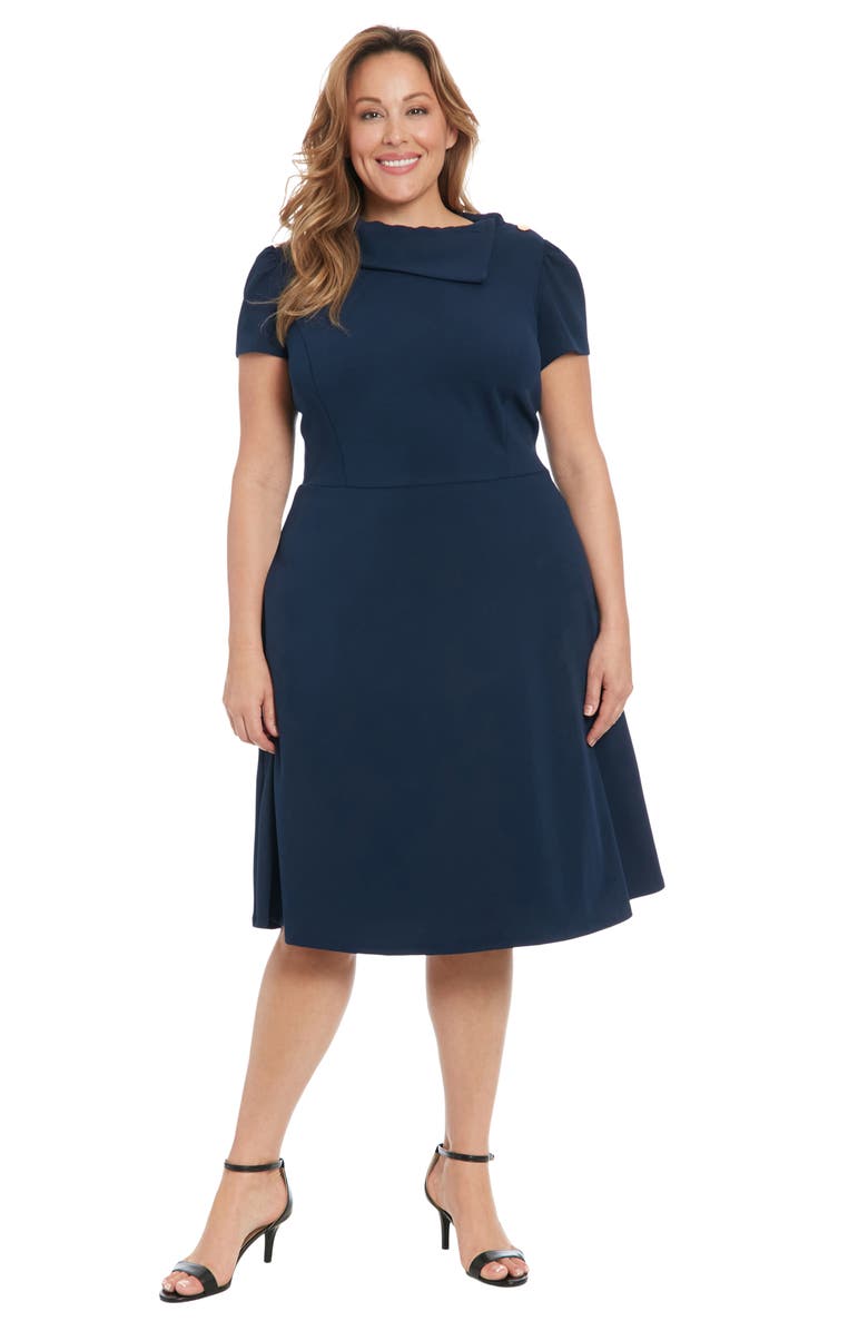 London Times Short Sleeve Scuba Crepe Fit & Flare Dress, Alternate, color,