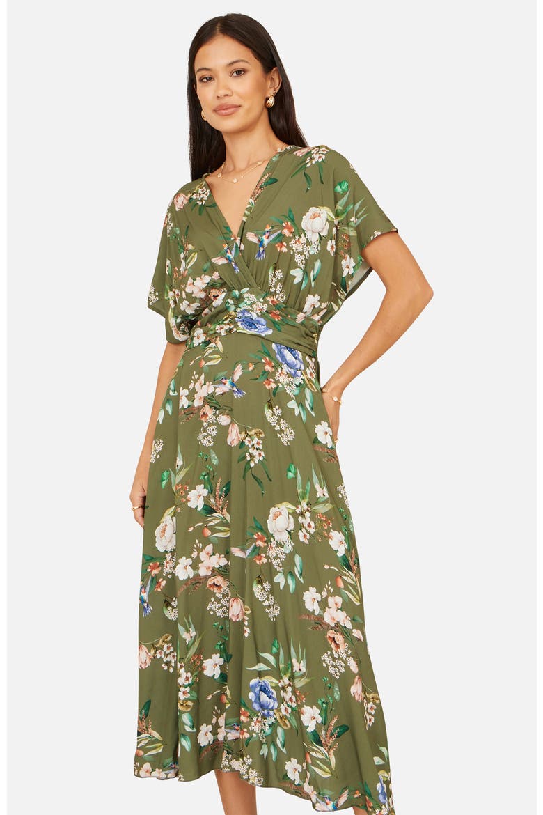 Floral Print Midi Dress, Alternate, color, Sage Green