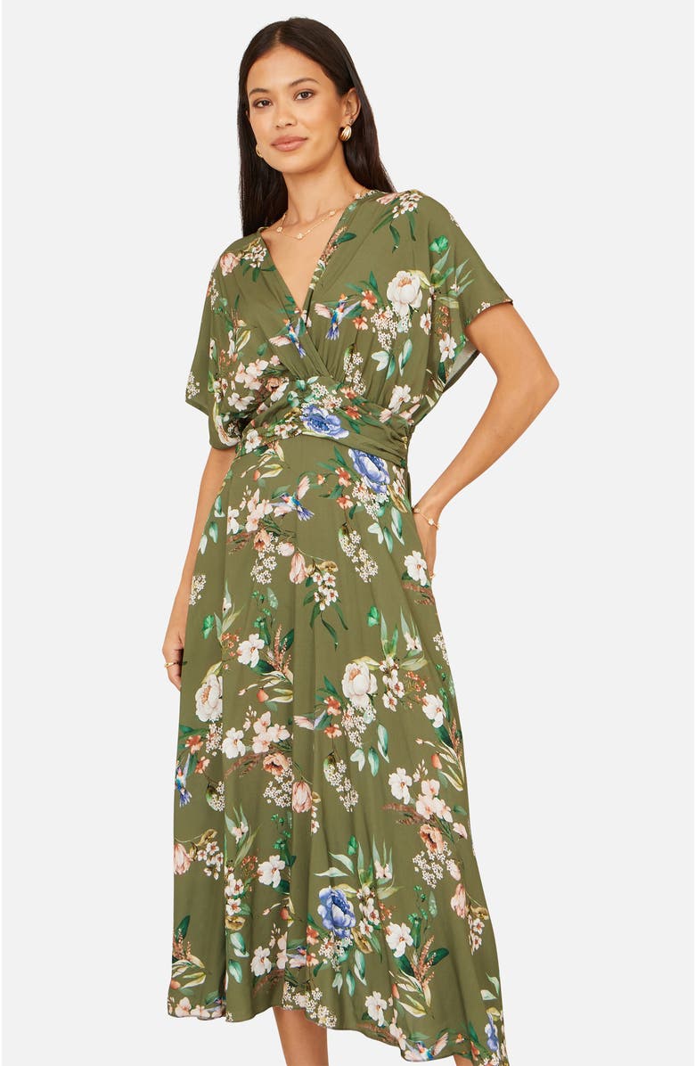 Yumi Floral Print Midi Dress, Alternate, color, Sage Green