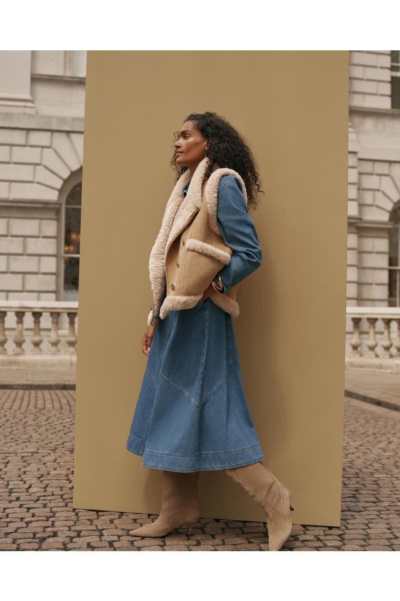 Suede Faux Fur Vest, Alternate, color, Camel