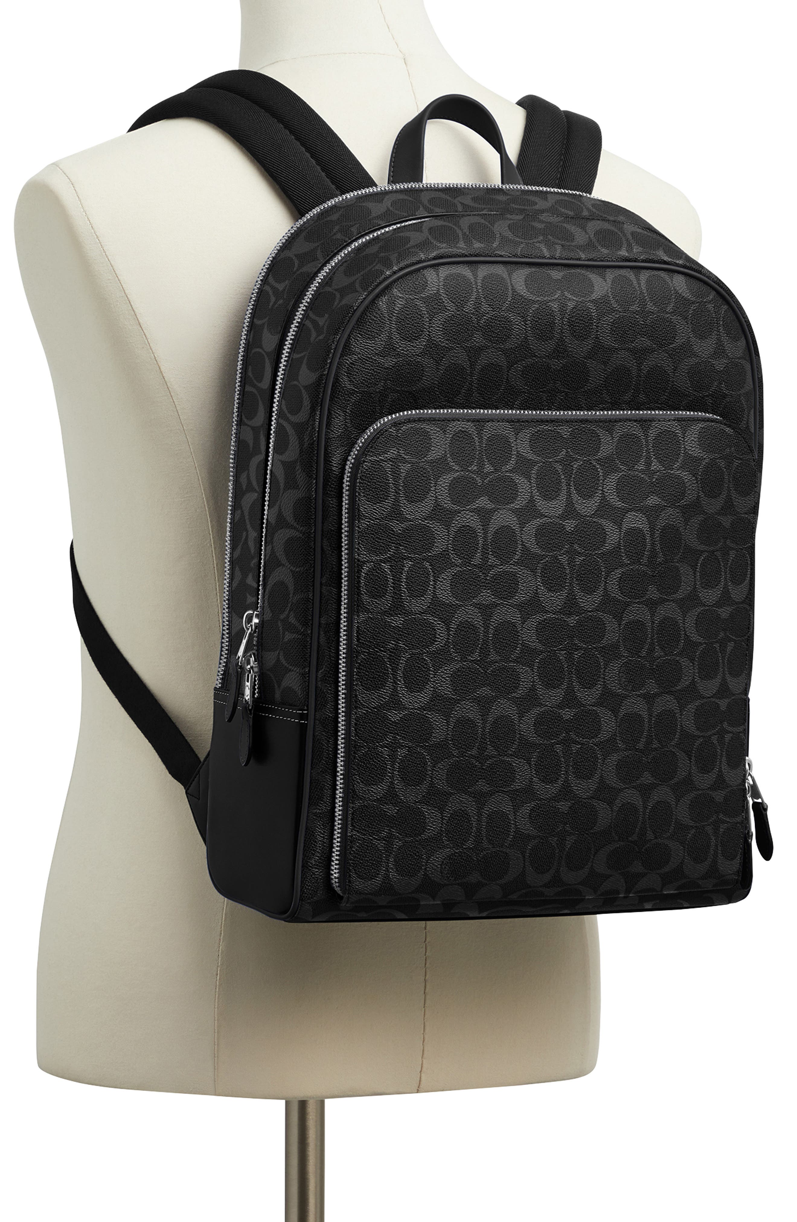 COACH Gotham Coated Canvas & Leather Backpack, Alternate, color, Black Signature