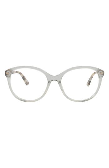 Alexander Mcqueen Mcqueen 53mm Round Optical Glasses In Grey Havana Transparent