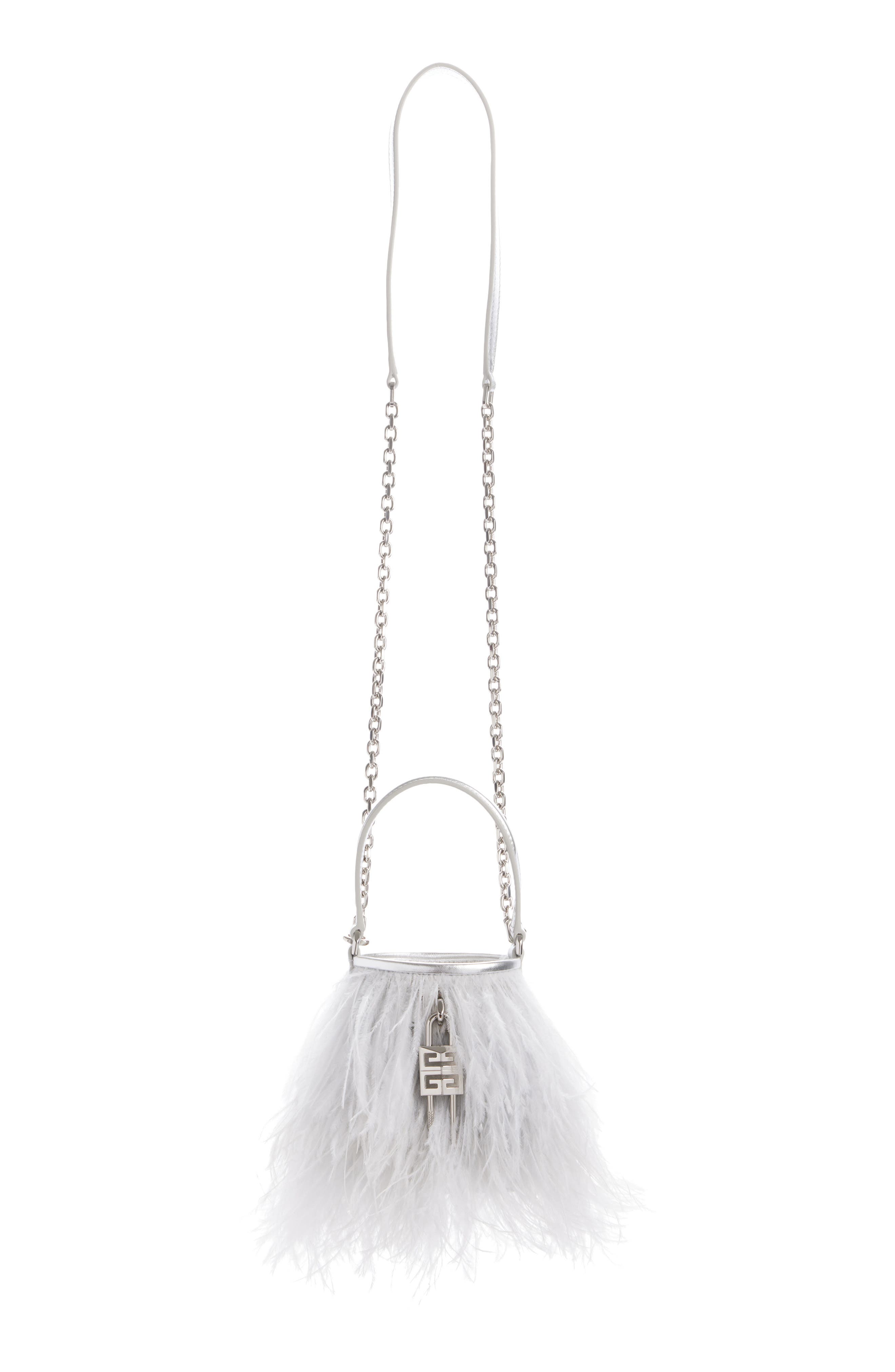 Givenchy Shark Lock Faux Feather Bucket Bag, Alternate, color, 