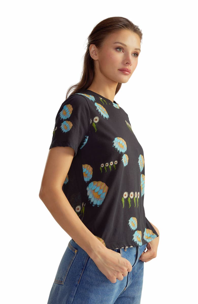 Cynthia Rowley Everyday Cotton Tee, Main, color, Black Floral