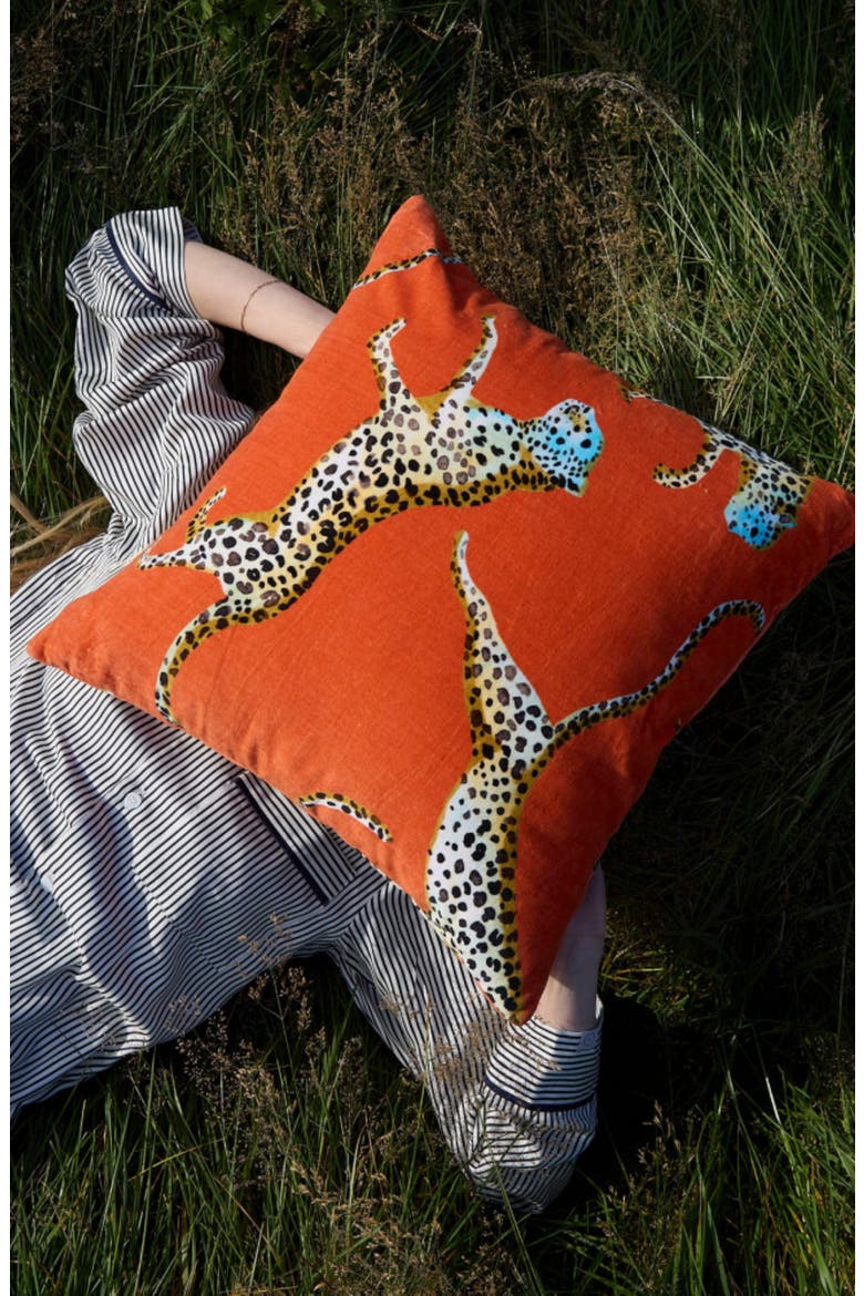 Small Leaping Leopard Accent Pillow, Alternate, color, KOI